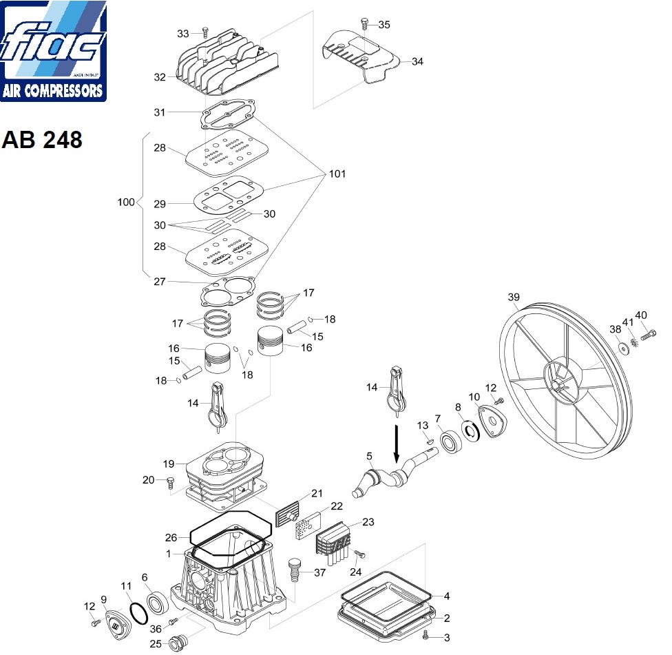 ЗАПЧАСТИ ДЛЯ КОМПРЕССОРА ПОРШНЕВОГО ELITECH KP50/AB248/1.5 (ДЕТАЛИРОВКА БЛОКА ПОРШНЕВОГО)