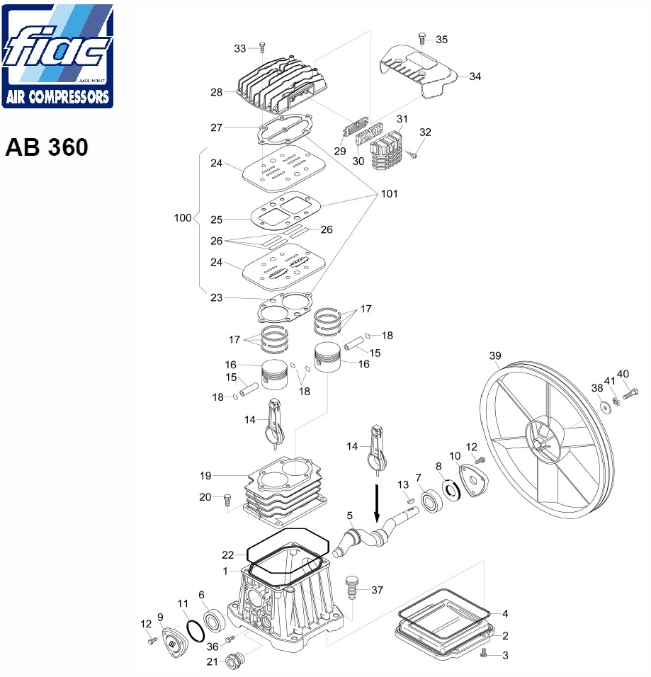 ЗАПЧАСТИ ДЛЯ КОМПРЕССОРА ПОРШНЕВОГО ELITECH KP50/AB360/2.2 (С 2006 ПО 02.2009 ГОДА) (ДЕТАЛИРОВКА БЛОКА ПОРШНЕВОГО)