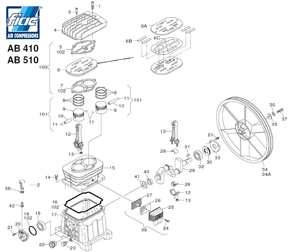 ЗАПЧАСТИ ДЛЯ КОМПРЕССОРА ПОРШНЕВОГО ELITECH KP200/AB510/3T (ДЕТАЛИРОВКА БЛОКА ПОРШНЕВОГО)