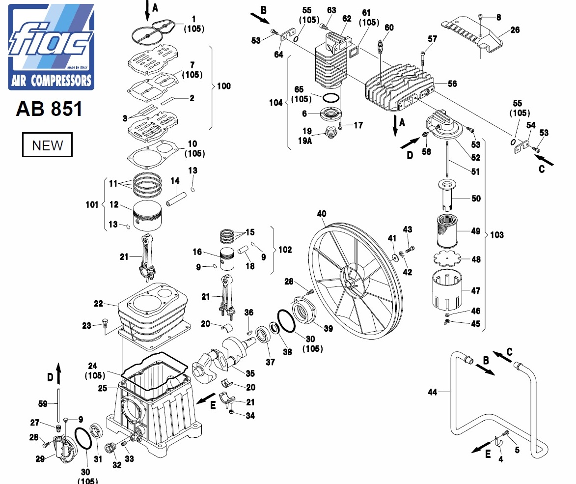 ЗАПЧАСТИ ДЛЯ КОМПРЕССОРА ПОРШНЕВОГО ELITECH KP100/AB850/5.5T (ДЕТАЛИРОВКА БЛОКА ПОРШНЕВОГО)