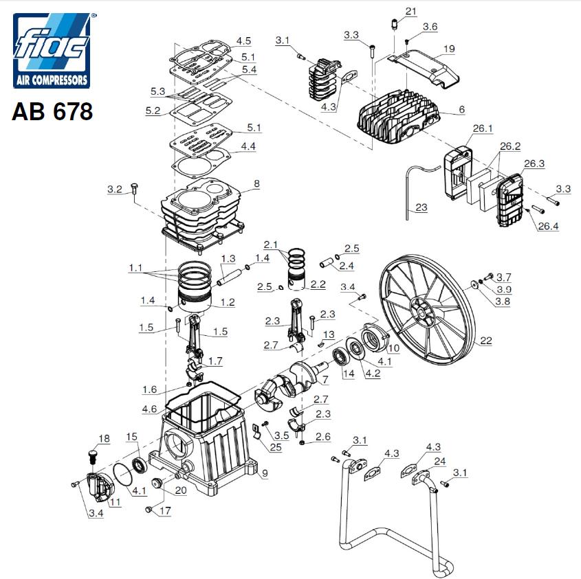 ЗАПЧАСТИ ДЛЯ КОМПРЕССОРА ПОРШНЕВОГО ELITECH KP270/АВ678/4T (ДЕТАЛИРОВКА БЛОКА ПОРШНЕВОГО)