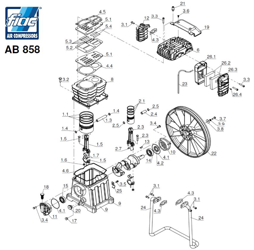 ЗАПЧАСТИ ДЛЯ КОМПРЕССОРА ПОРШНЕВОГО ELITECH KP100/АВ858/5.5T (ДЕТАЛИРОВКА БЛОКА ПОРШНЕВОГО)