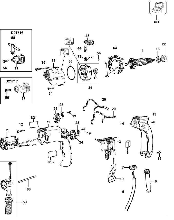 ЗАПЧАСТИ ДЛЯ ДРЕЛИ УДАРНОЙ ЭЛЕКТРИЧЕСКОЙ DEWALT D21716K TYPE 10