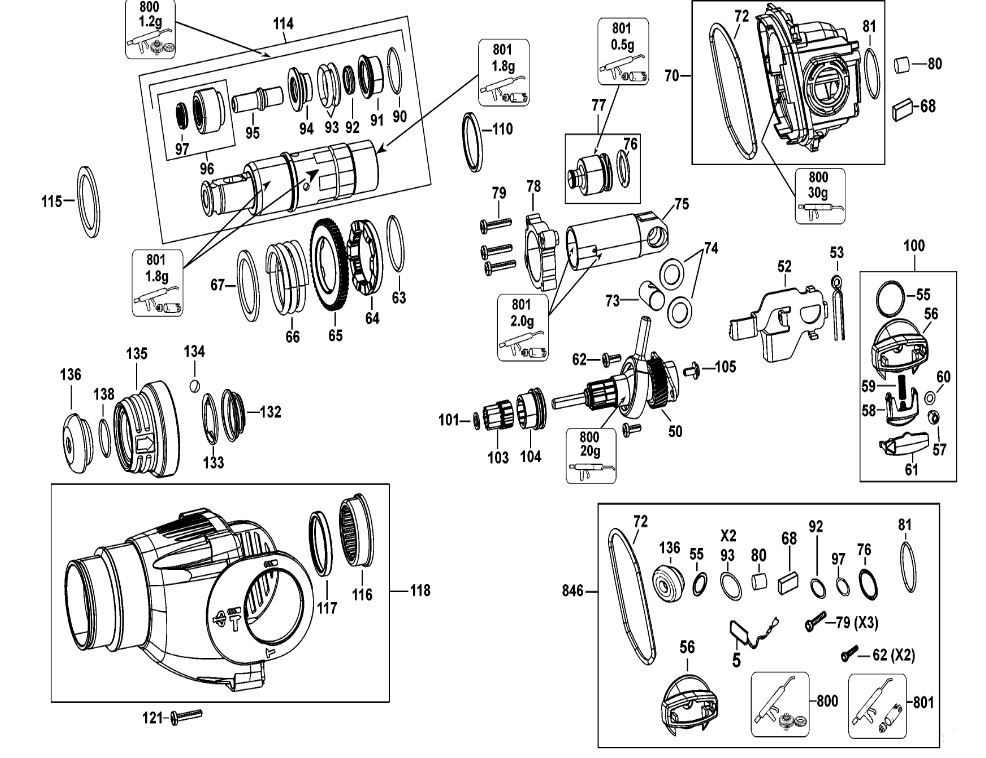 ЗАПЧАСТИ ДЛЯ ПЕРФОРАТОРА ЭЛЕКТРИЧЕСКОГО DEWALT D25123K TYPE 10 (РЕДУКТОР)