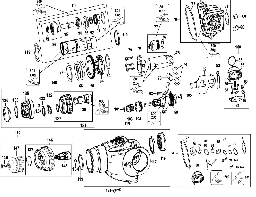 ЗАПЧАСТИ ДЛЯ ПЕРФОРАТОРА ЭЛЕКТРИЧЕСКОГО DEWALT D25124K TYPE 10 (РЕДУКТОР)