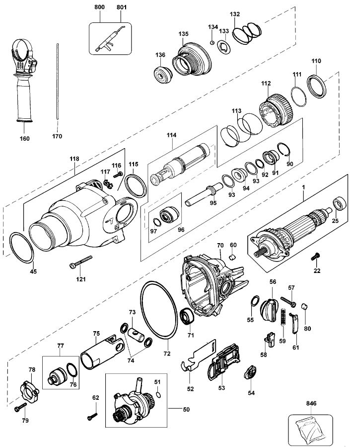 ЗАПЧАСТИ ДЛЯ ПЕРФОРАТОРА ЭЛЕКТРИЧЕСКОГО DEWALT D25203K TYPE 1 (РЕДУКТОР)