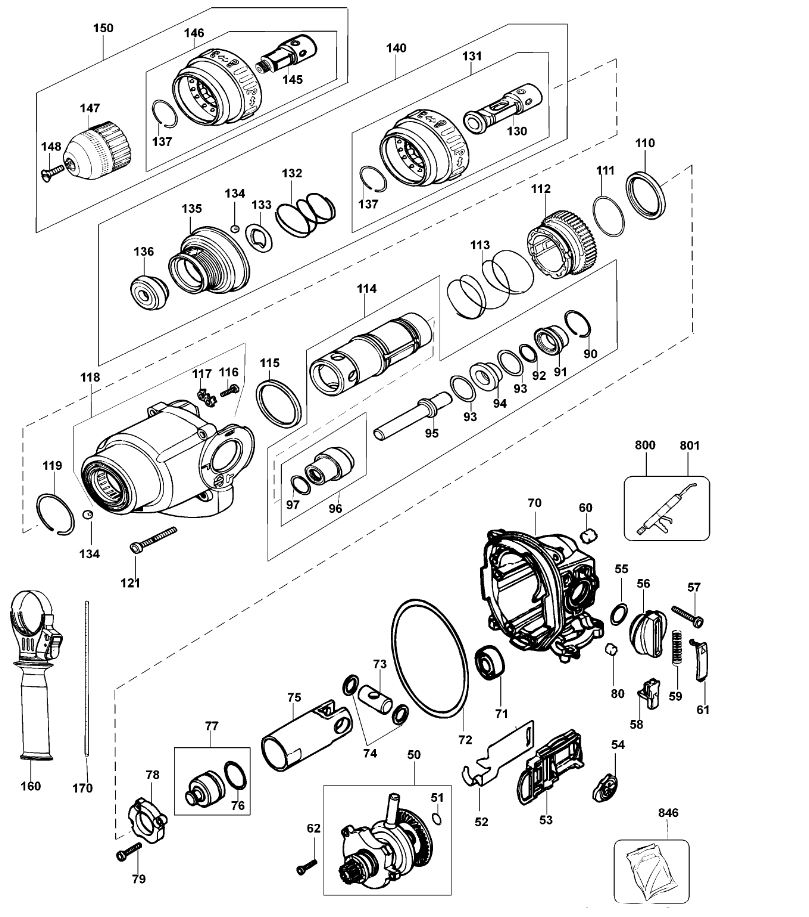 ЗАПЧАСТИ ДЛЯ ПЕРФОРАТОРА ЭЛЕКТРИЧЕСКОГО DEWALT D25304K TYPE 1 (РЕДУКТОР)