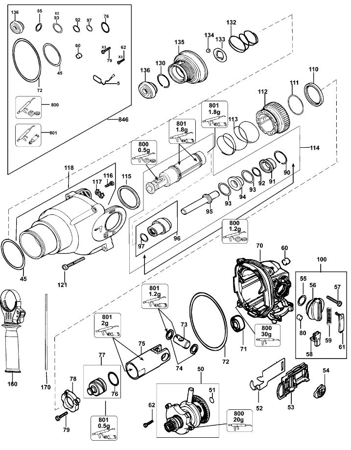 ЗАПЧАСТИ ДЛЯ ПЕРФОРАТОРА ЭЛЕКТРИЧЕСКОГО DEWALT D25313K TYPE 1 (РЕДУКТОР)