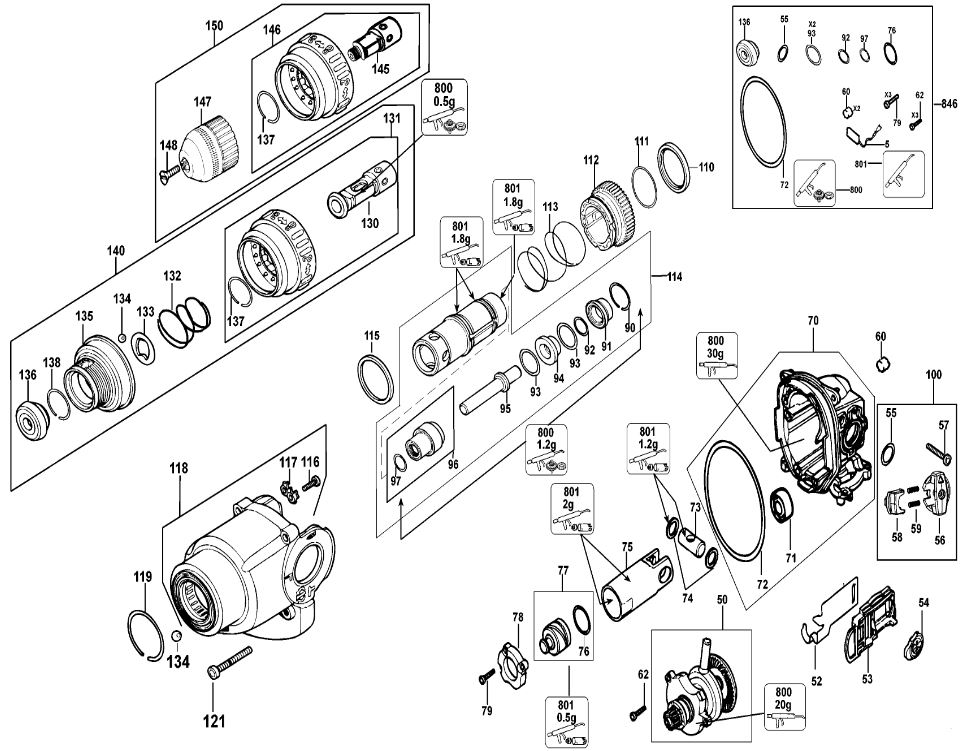 ЗАПЧАСТИ ДЛЯ ПЕРФОРАТОРА ЭЛЕКТРИЧЕСКОГО DEWALT D25324K TYPE 2 (РЕДУКТОР)