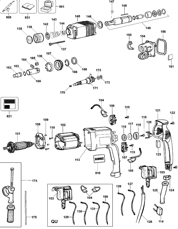 ЗАПЧАСТИ ДЛЯ ПЕРФОРАТОРА ЭЛЕКТРИЧЕСКОГО DEWALT DW562 TYPE 1