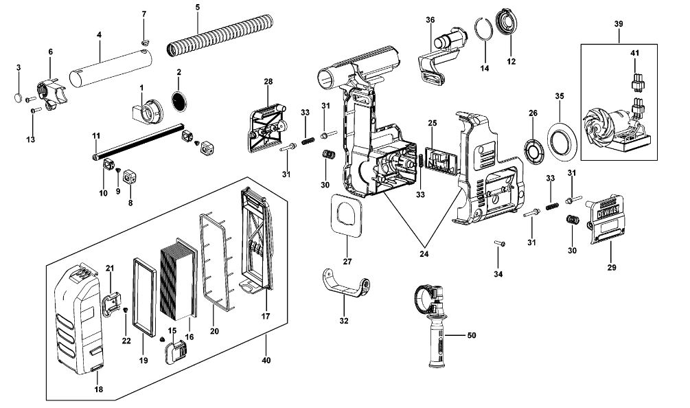 ЗАПЧАСТИ ДЛЯ ПЫЛЕУЛОВИТЕЛЯ ПЕРФОРАТОРА ЭЛЕКТРИЧЕСКОГО DEWALT D25303DH TYPE 2