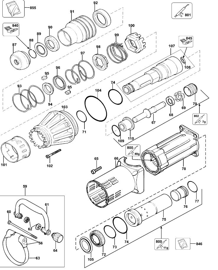 ЗАПЧАСТИ ДЛЯ МОЛОТКА ОТБОЙНОГО ЭЛЕКТРИЧЕСКОГО DEWALT D25899K TYPE 1 (РЕДУКТОР)