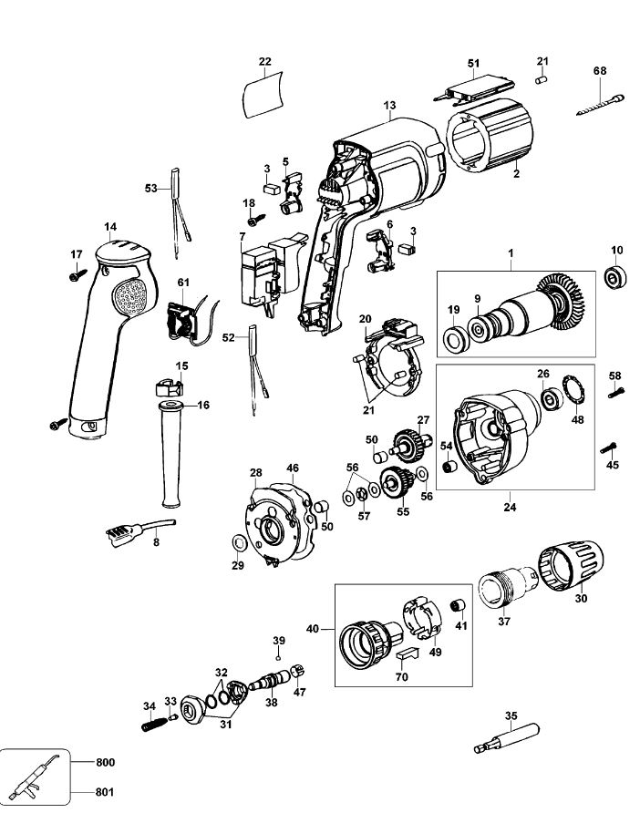 ЗАПЧАСТИ ДЛЯ ШУРУПОВЕРТА ЭЛЕКТРИЧЕСКОГО DEWALT DW264K TYPE 1