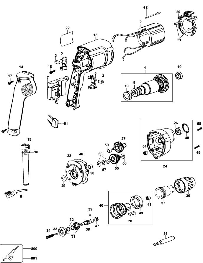 ЗАПЧАСТИ ДЛЯ ШУРУПОВЕРТА ЭЛЕКТРИЧЕСКОГО DEWALT DW264K TYPE 2