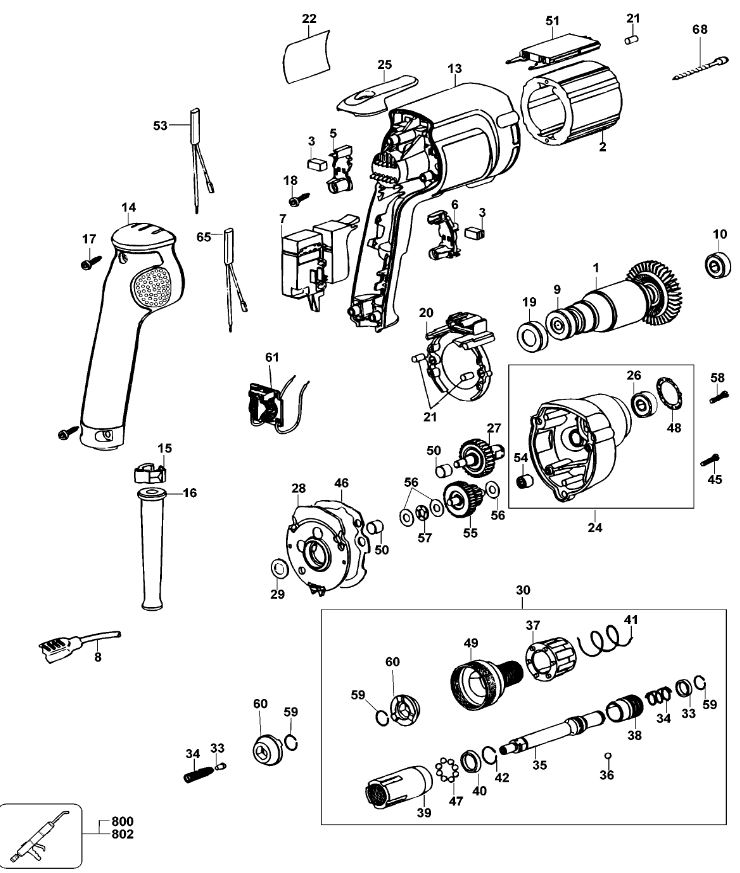 ЗАПЧАСТИ ДЛЯ ШУРУПОВЕРТА ЭЛЕКТРИЧЕСКОГО DEWALT DW268K TYPE 2