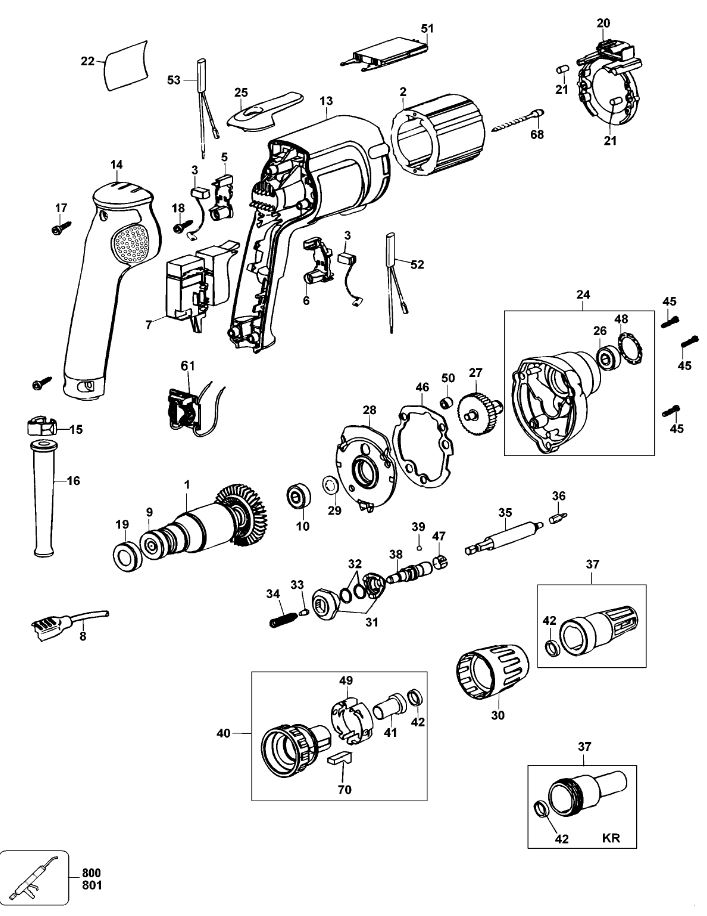 ЗАПЧАСТИ ДЛЯ ШУРУПОВЕРТА ЭЛЕКТРИЧЕСКОГО DEWALT DW274K TYPE 2