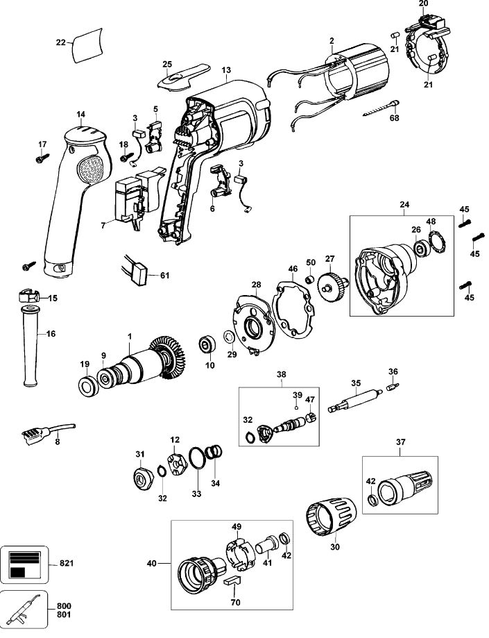 ЗАПЧАСТИ ДЛЯ ШУРУПОВЕРТА ЭЛЕКТРИЧЕСКОГО DEWALT DW275KN TYPE 2