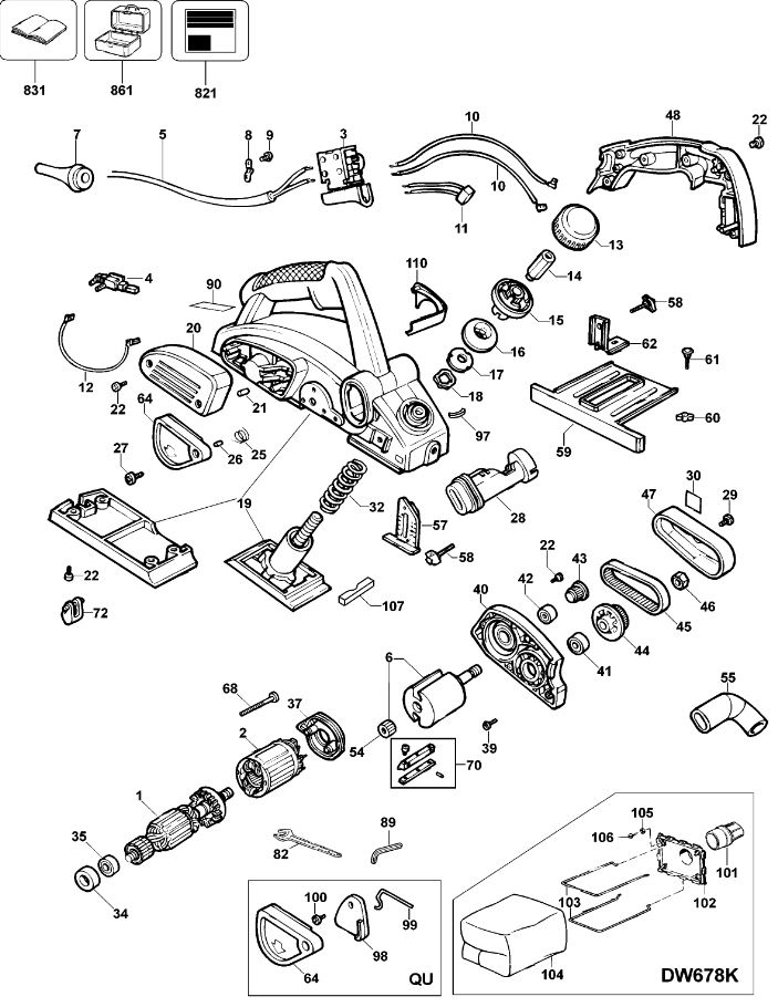 ЗАПЧАСТИ ДЛЯ РУБАНКА ЭЛЕКТРИЧЕСКОГО DEWALT DW678 TYPE 4