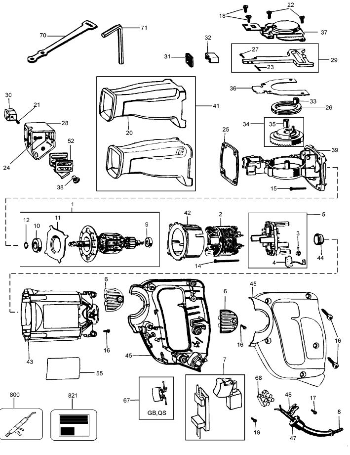 ЗАПЧАСТИ ДЛЯ ПИЛЫ САБЕЛЬНОЙ ЭЛЕКТРИЧЕСКОЙ DEWALT DW303K TYPE 1