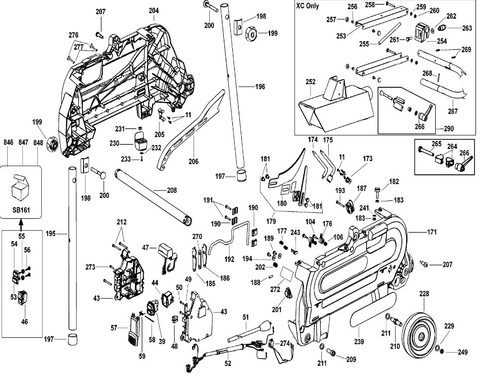 ЗАПЧАСТИ ДЛЯ ПИЛЫ КОМБИНИРОВАННОЙ ЭЛЕКТРИЧЕСКОЙ DEWALT D27105 TYPE 1 (СТОЛ ВСПОМАГАТЕЛЬНЫЙ)