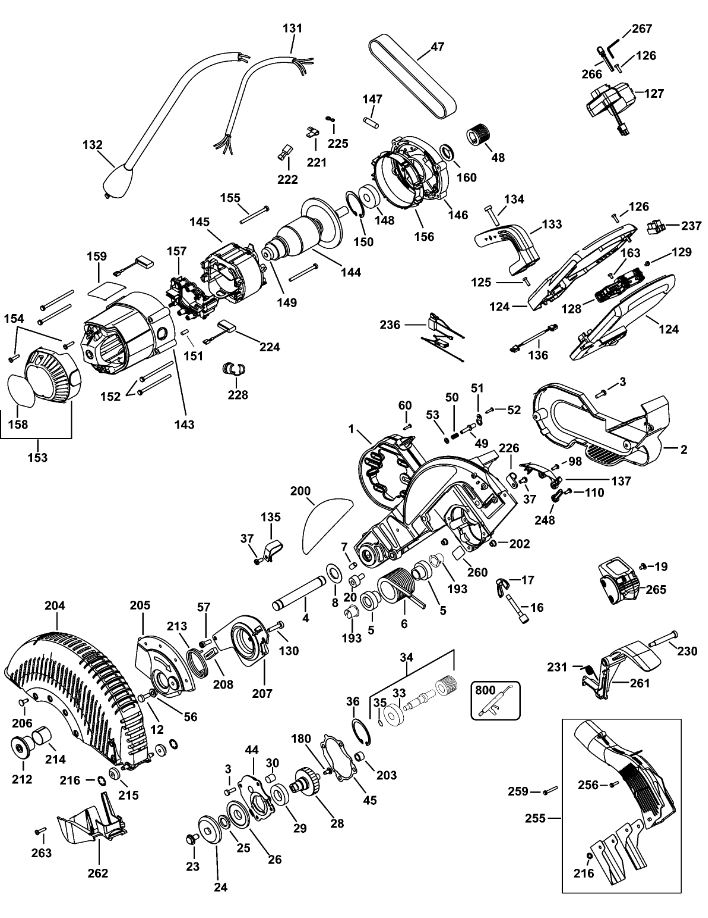 ЗАПЧАСТИ ДЛЯ ПИЛЫ ТОРЦОВОЧНОЙ ЭЛЕКТРИЧЕСКОЙ DEWALT DW717XPS TYPE 4 (МОТОР И КОРПУС)