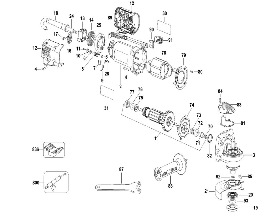 ЗАПЧАСТИ ДЛЯ МАШИНЫ ШЛИФОВАЛЬНОЙ УГЛОВОЙ ЭЛЕКТРИЧЕСКОЙ DEWALT D28132C TYPE 1