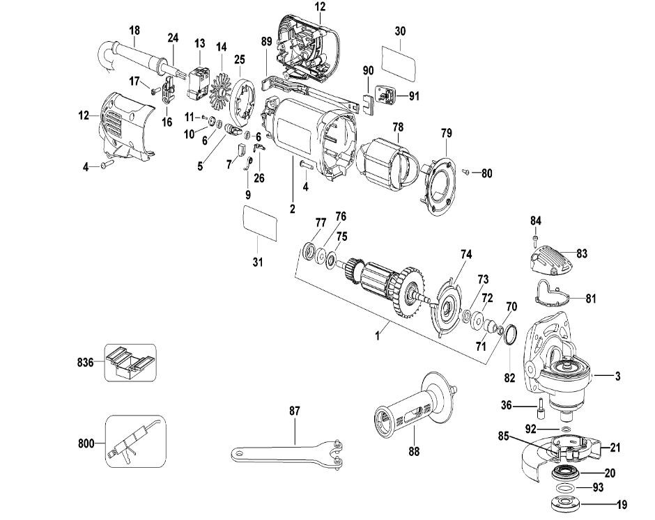 ЗАПЧАСТИ ДЛЯ МАШИНЫ ШЛИФОВАЛЬНОЙ УГЛОВОЙ ЭЛЕКТРИЧЕСКОЙ DEWALT D28132C TYPE 2