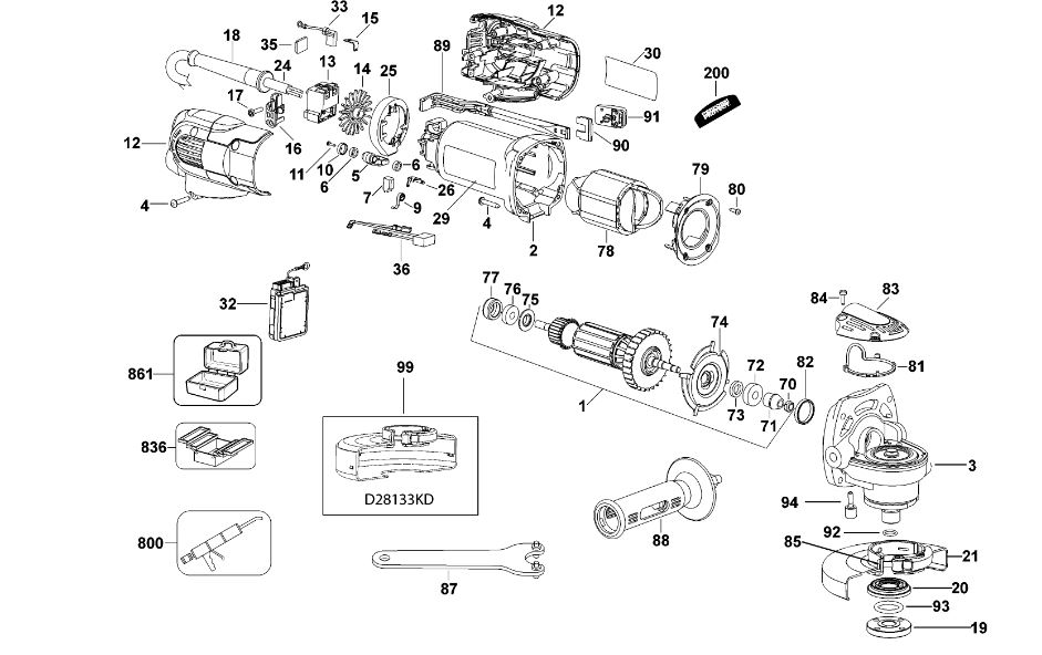 ЗАПЧАСТИ ДЛЯ МАШИНЫ ШЛИФОВАЛЬНОЙ УГЛОВОЙ ЭЛЕКТРИЧЕСКОЙ DEWALT D28133 TYPE 3