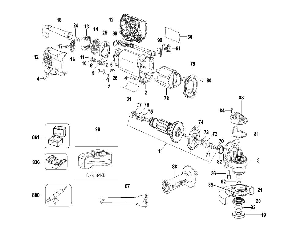 ЗАПЧАСТИ ДЛЯ МАШИНЫ ШЛИФОВАЛЬНОЙ УГЛОВОЙ ЭЛЕКТРИЧЕСКОЙ DEWALT D28134 TYPE 3