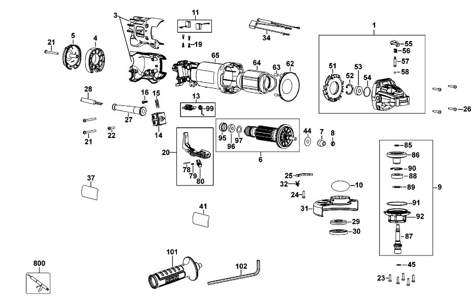ЗАПЧАСТИ ДЛЯ МАШИНЫ ШЛИФОВАЛЬНОЙ УГЛОВОЙ ЭЛЕКТРИЧЕСКОЙ DEWALT DWE4202 TYPE 1