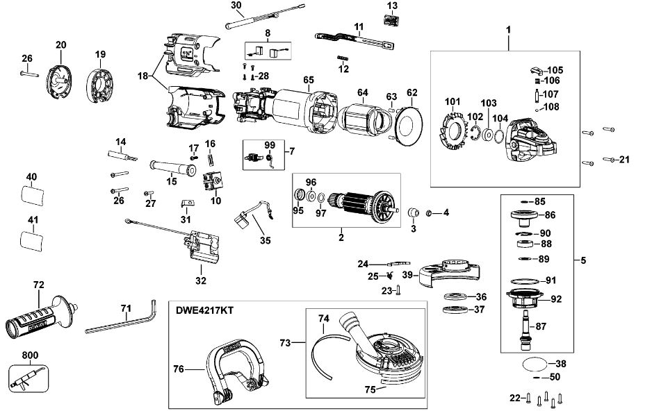 ЗАПЧАСТИ ДЛЯ МАШИНЫ ШЛИФОВАЛЬНОЙ УГЛОВОЙ ЭЛЕКТРИЧЕСКОЙ DEWALT DWE4216 TYPE 1
