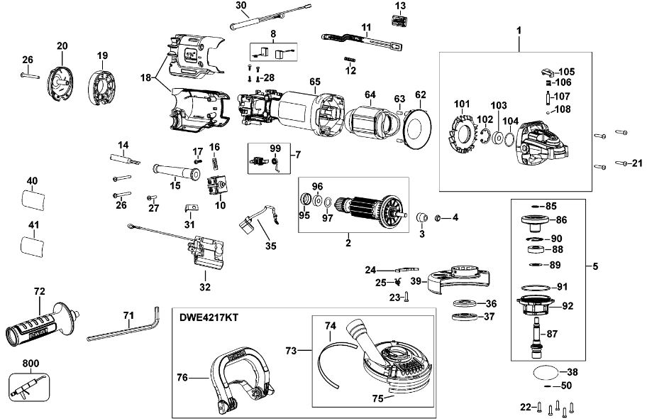 ЗАПЧАСТИ ДЛЯ МАШИНЫ ШЛИФОВАЛЬНОЙ УГЛОВОЙ ЭЛЕКТРИЧЕСКОЙ DEWALT DWE4217 TYPE 1