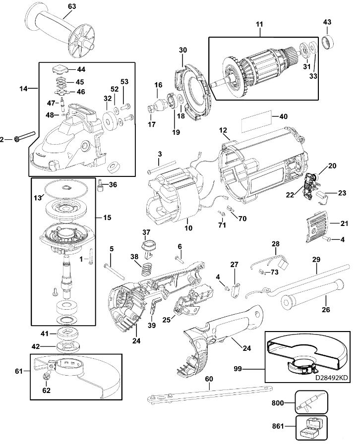 ЗАПЧАСТИ ДЛЯ МАШИНЫ ШЛИФОВАЛЬНОЙ УГЛОВОЙ ЭЛЕКТРИЧЕСКОЙ DEWALT D28492 TYPE 4