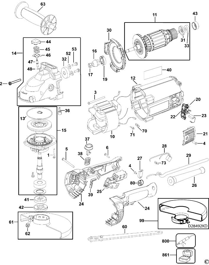 ЗАПЧАСТИ ДЛЯ МАШИНЫ ШЛИФОВАЛЬНОЙ УГЛОВОЙ ЭЛЕКТРИЧЕСКОЙ DEWALT D28492 TYPE 5