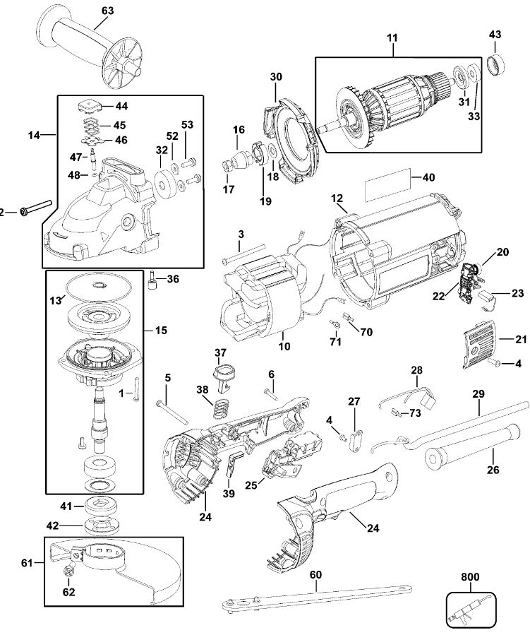 ЗАПЧАСТИ ДЛЯ МАШИНЫ ШЛИФОВАЛЬНОЙ УГЛОВОЙ ЭЛЕКТРИЧЕСКОЙ DEWALT D28493 TYPE 2