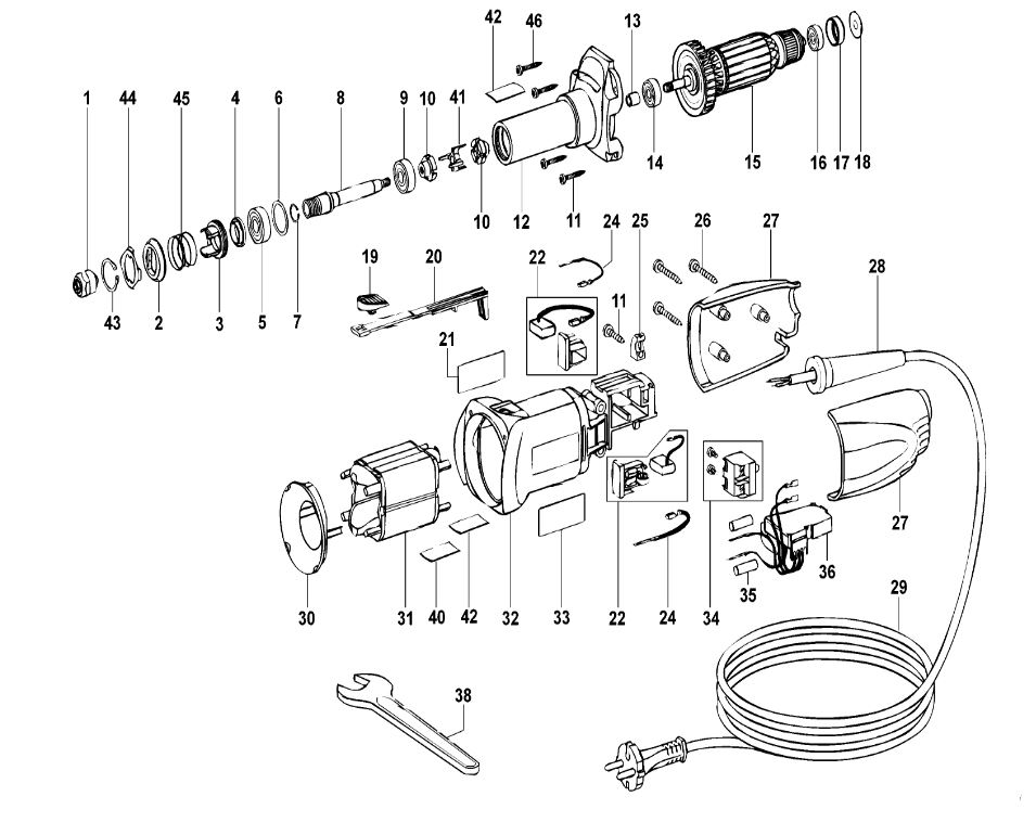 ЗАПЧАСТИ ДЛЯ МАШИНЫ ПРЯМОШЛИФОВАЛЬНОЙ ЭЛЕКТРИЧЕСКОЙ DEWALT D28886 TYPE 1