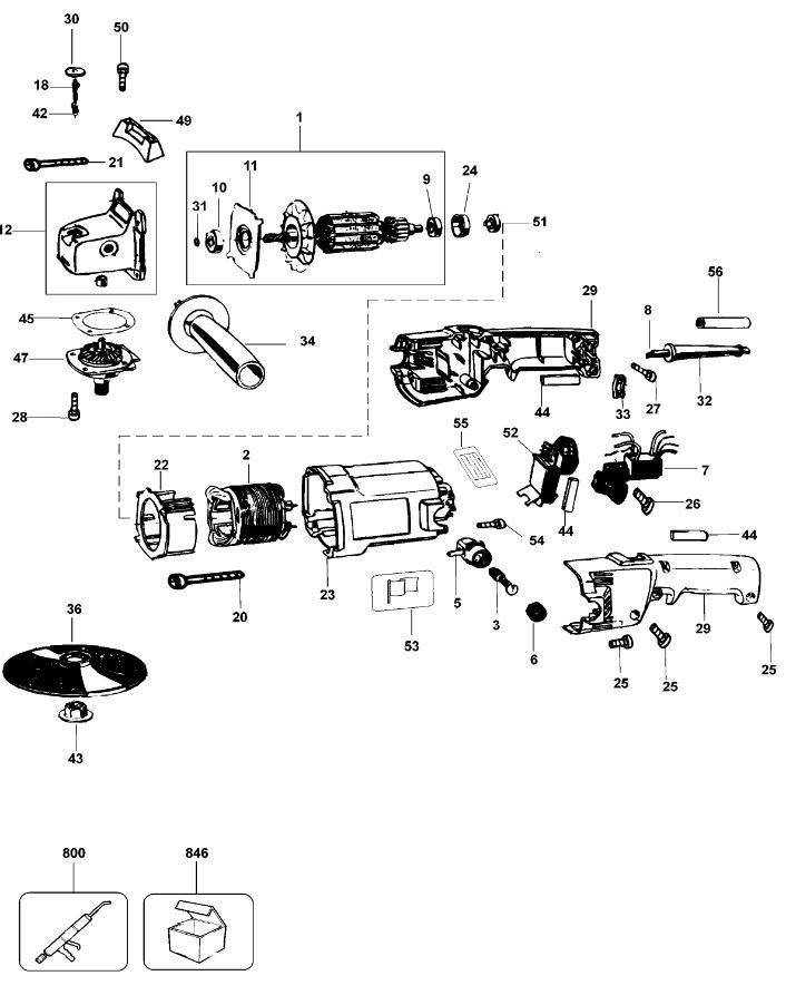 ЗАПЧАСТИ ДЛЯ МАШИНЫ ПОЛИРОВАЛЬНОЙ ЭЛЕКТРИЧЕСКОЙ DEWALT DW849 TYPE 1