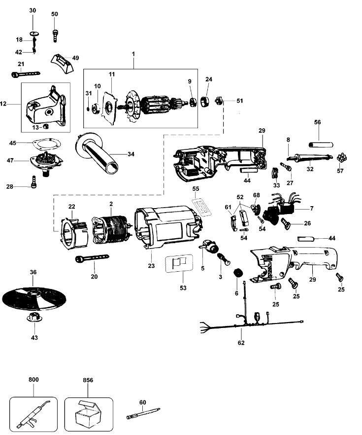 ЗАПЧАСТИ ДЛЯ МАШИНЫ ПОЛИРОВАЛЬНОЙ ЭЛЕКТРИЧЕСКОЙ DEWALT DW849 TYPE 2