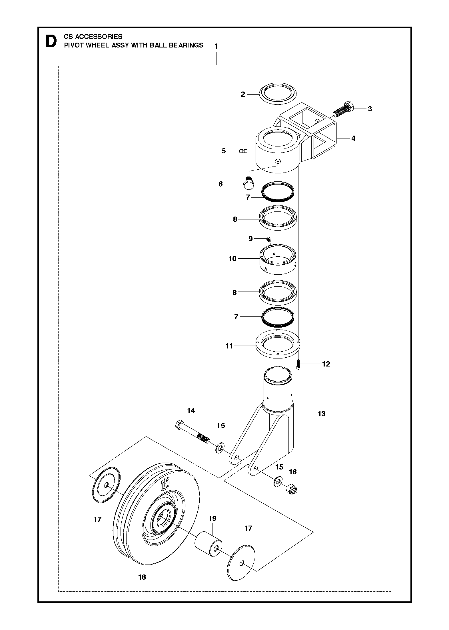 Pivot wheel assy with ball bearings