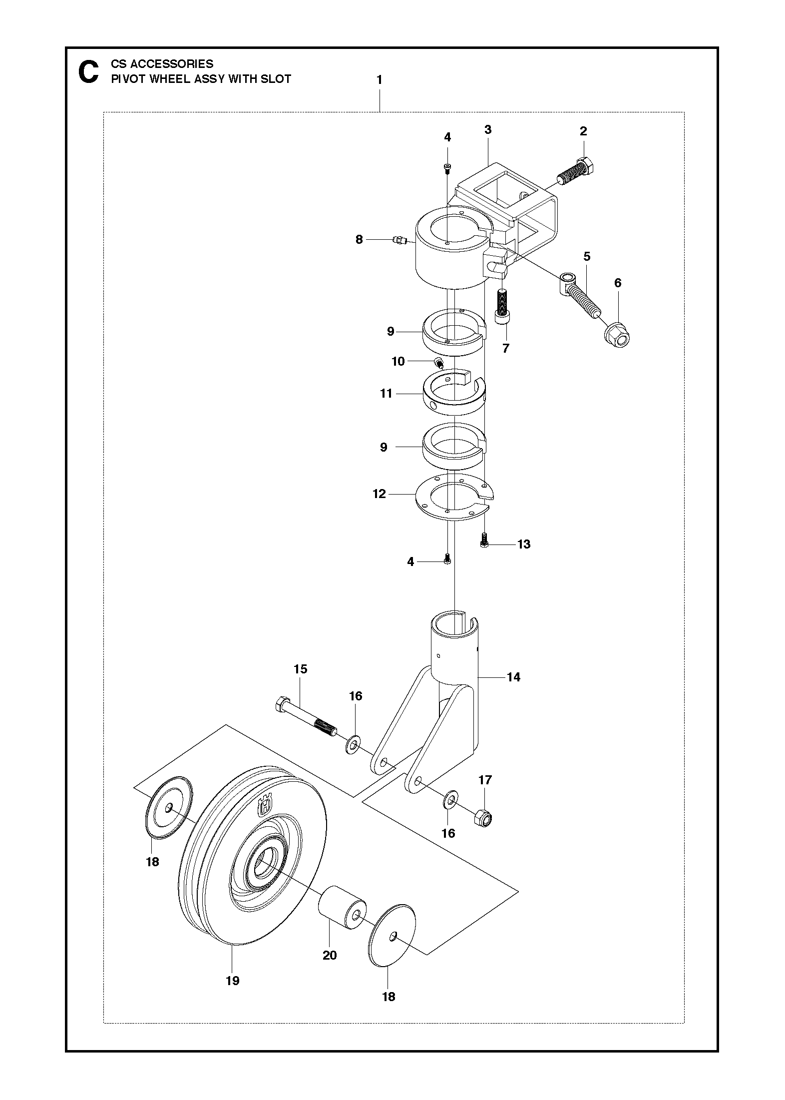 Pivot wheel assy with slot