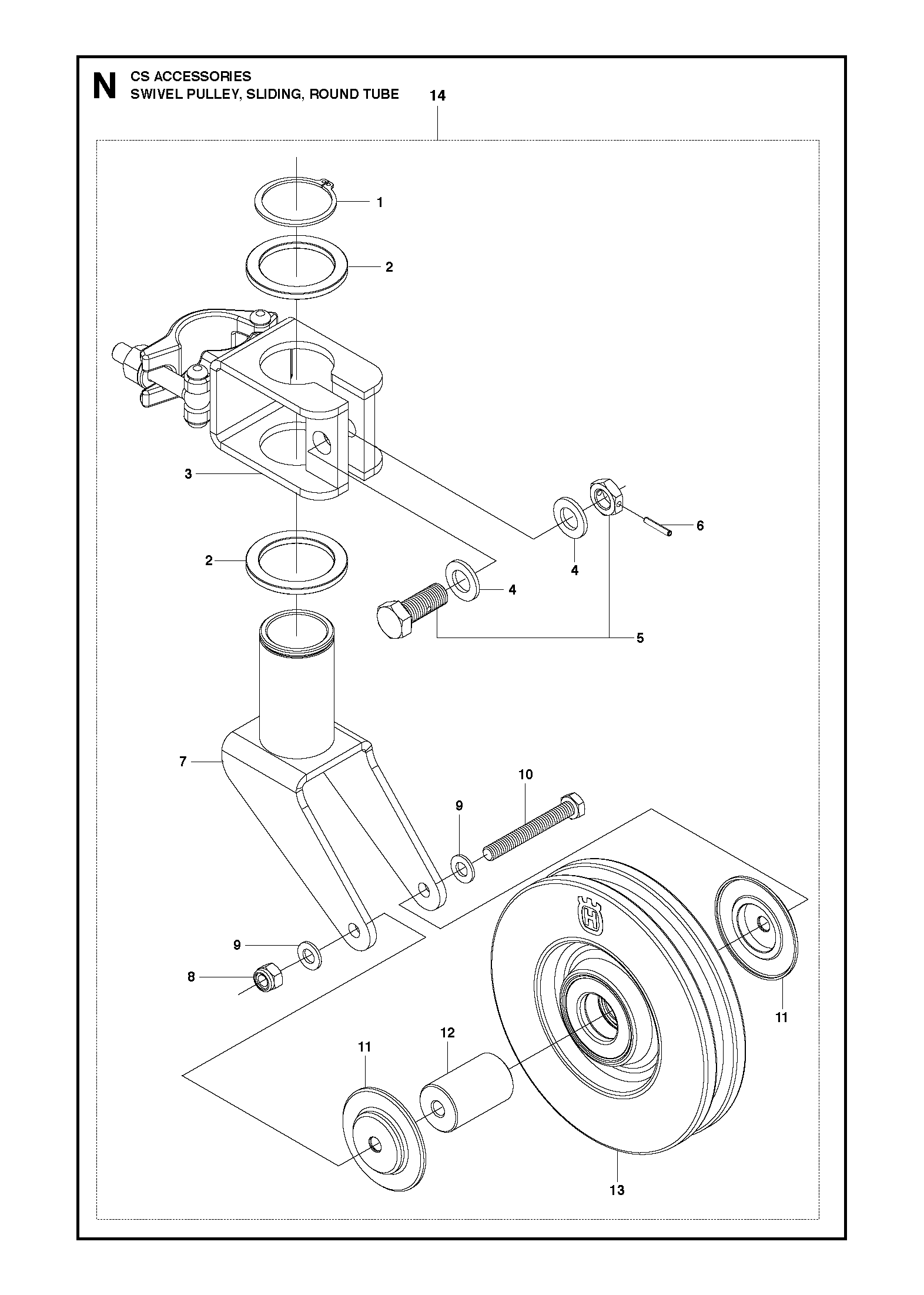 Swivel pulley & sliding & round tube