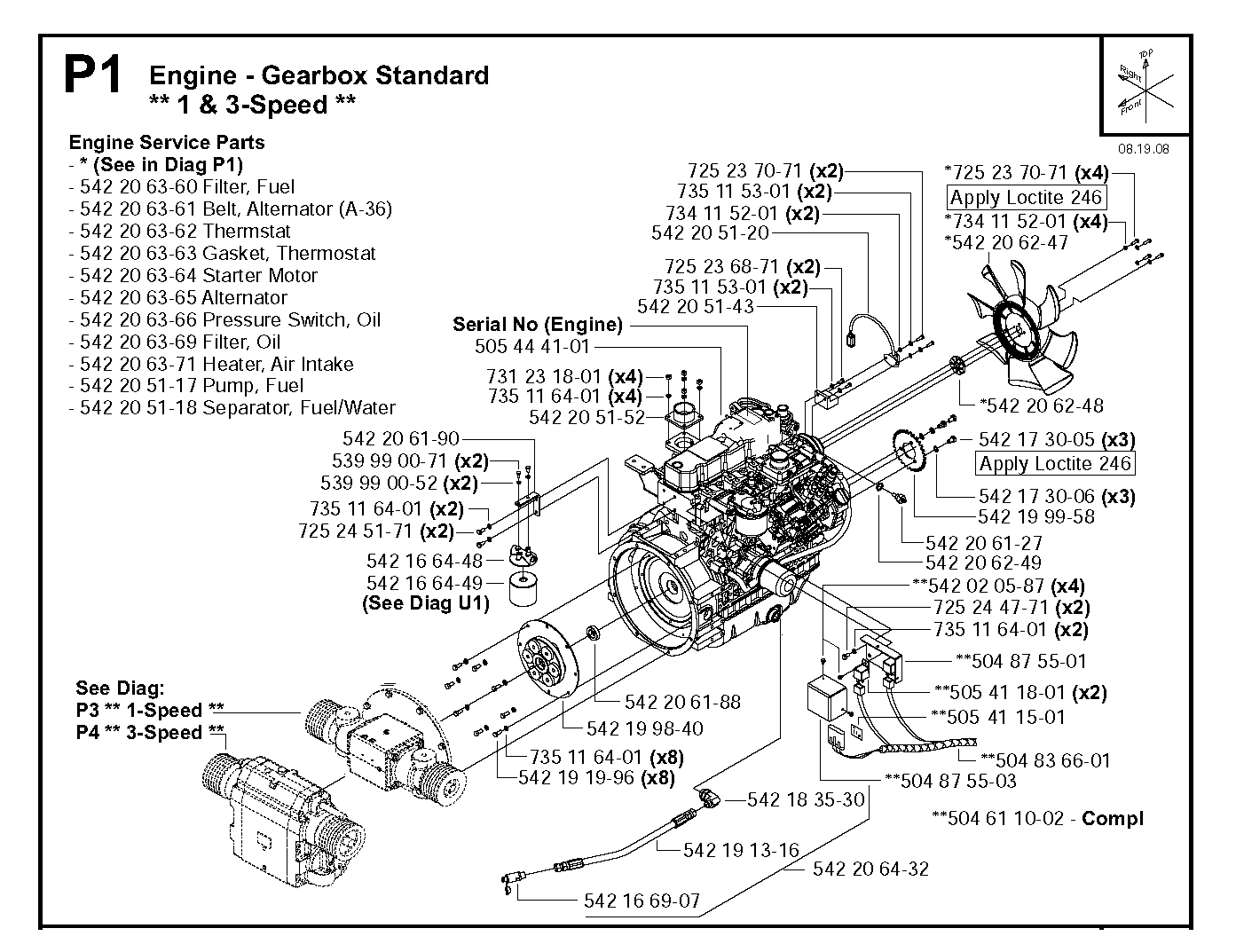 ENGINE - GEARBOX STANDARD, 1 & 3-SPEED