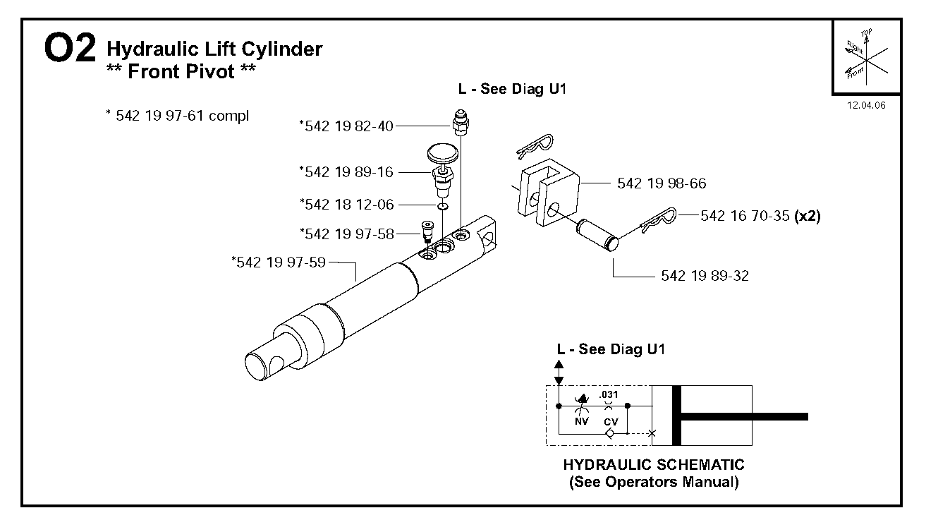 HYDRAULIC LIFT CYLINDER, FRONT PIVOT