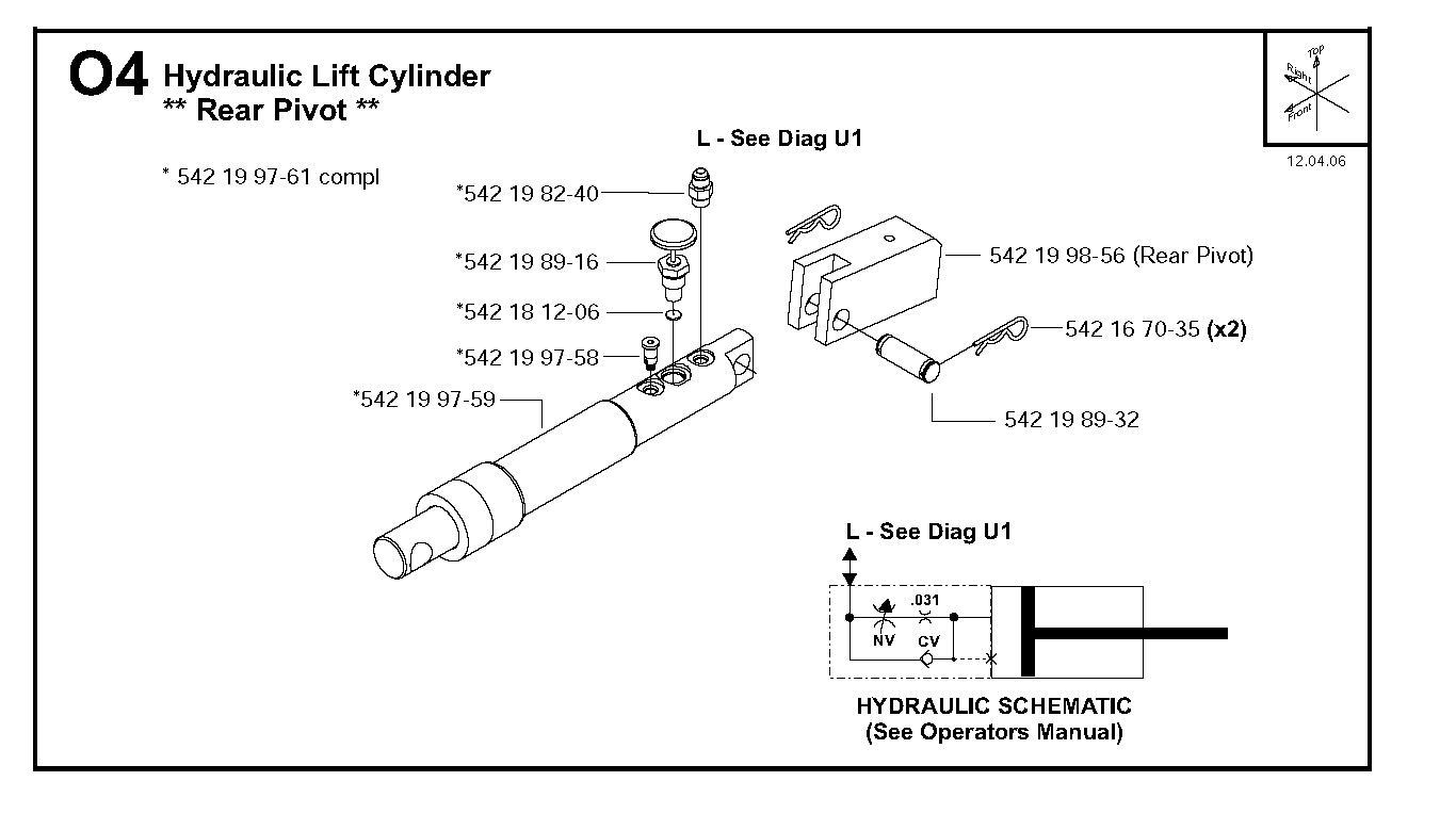 HYDRAULIC LIFT CYLINDER, REAR PIVOT