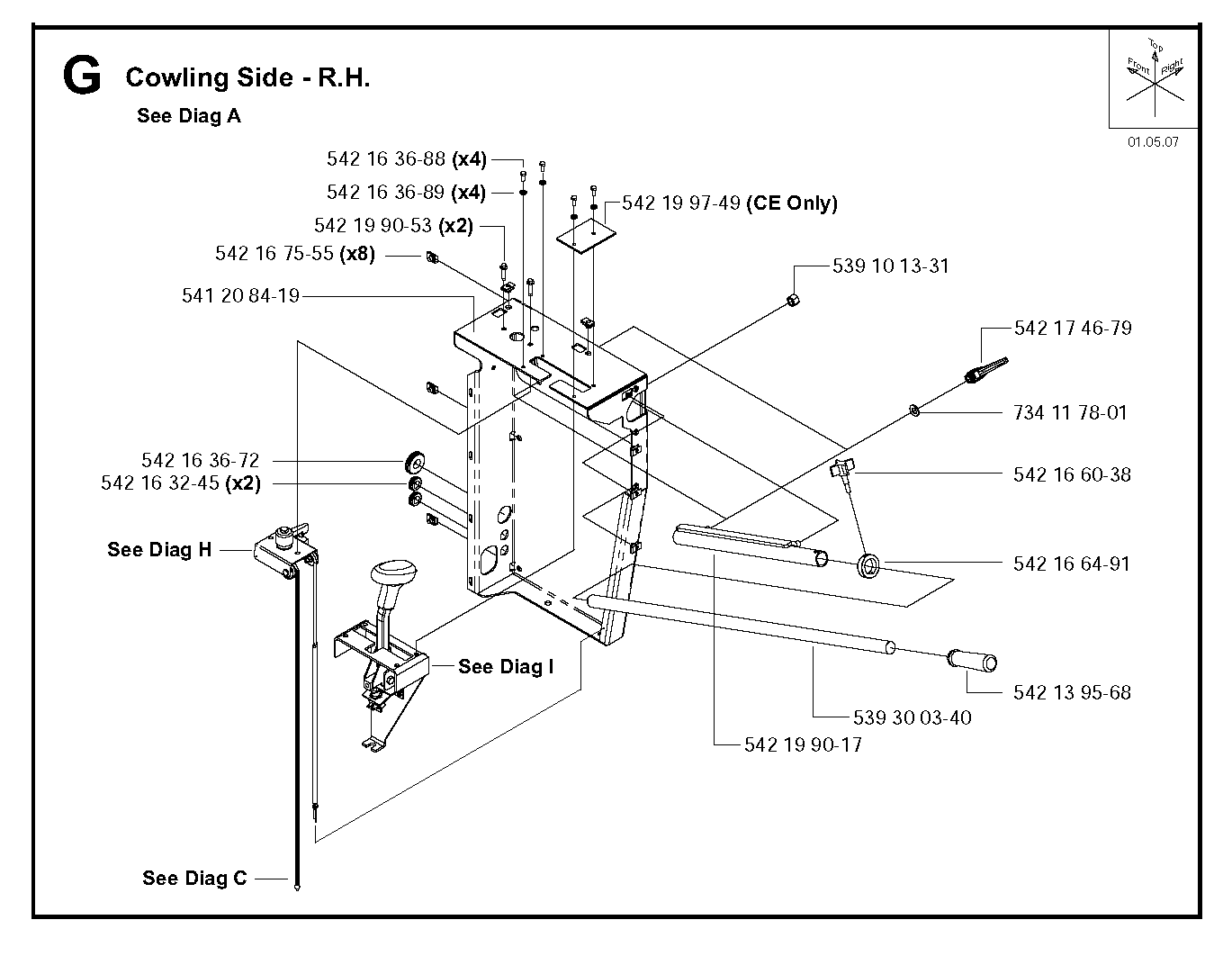 Cowling side - r.h.