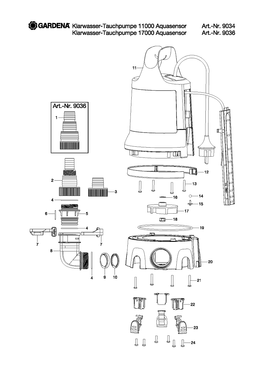 1|  17000 Aquasensor I Насос Gardena 9036-20 | GARDENA ЗАПЧАСТИ |