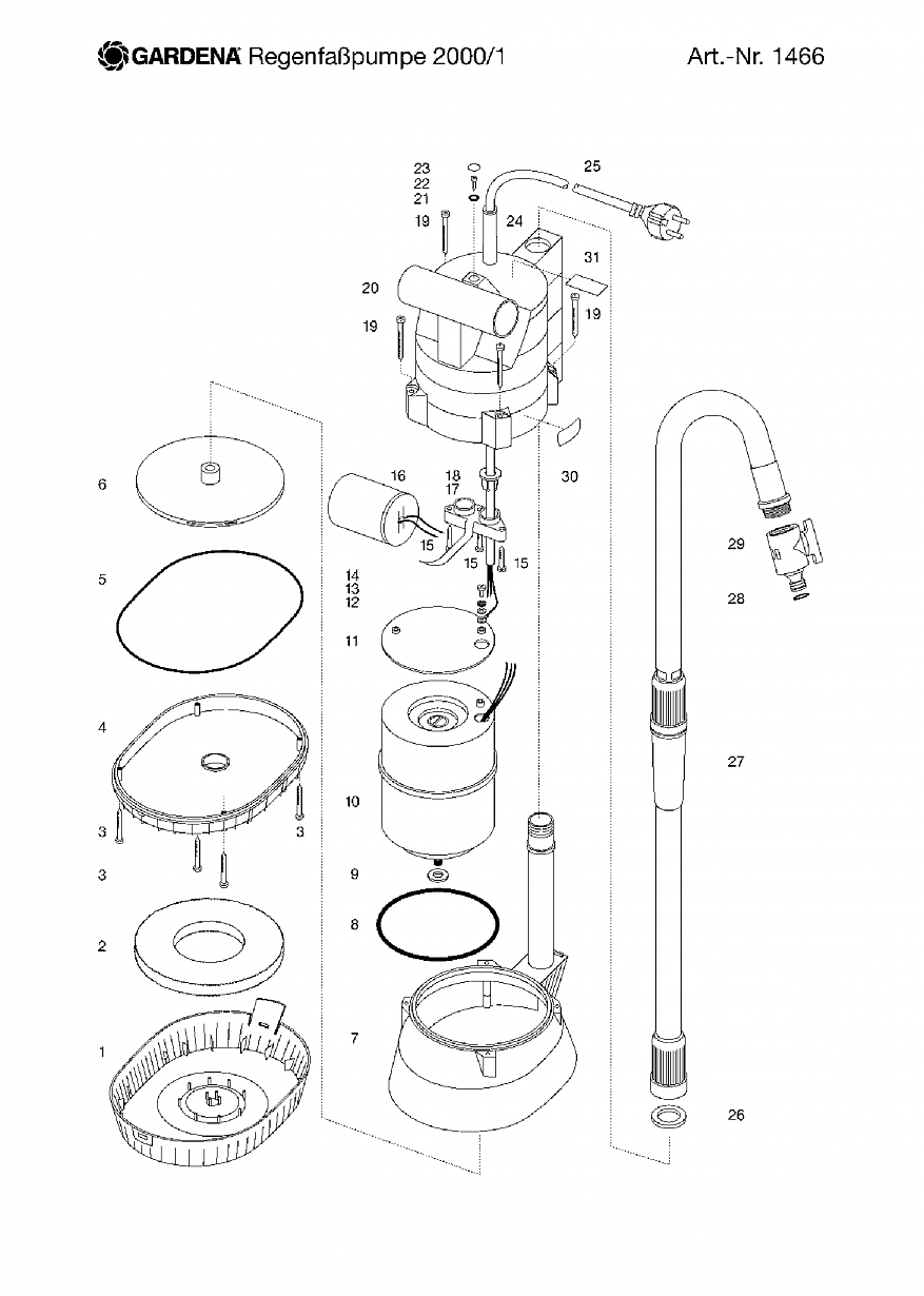 Насос Gardena  RAIN WATER TANK PUMP 2000/1, Art. 1466-20, until 2010 