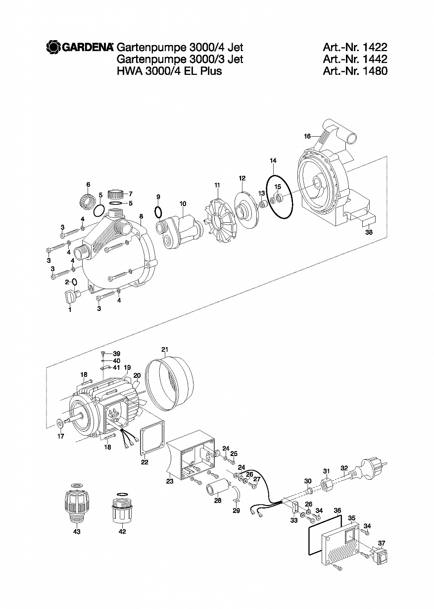 Насос Gardena GARDEN PUMP 3000/3 JET, Art. 1442-20, until 2006