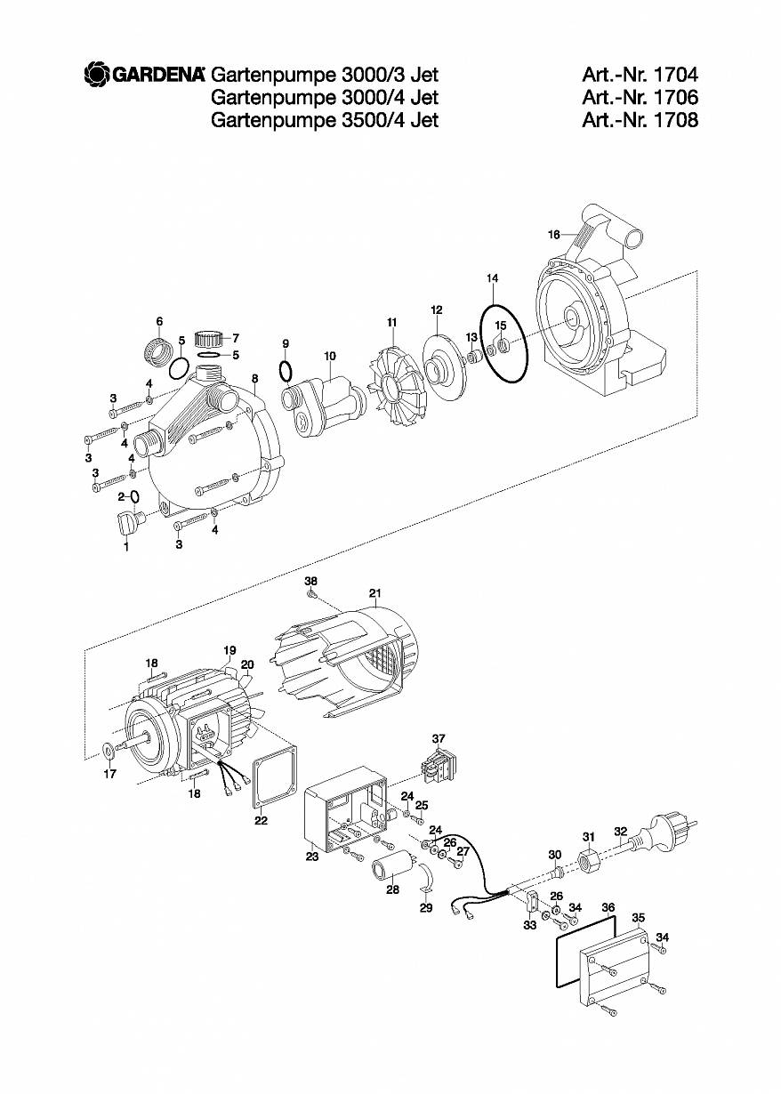 Насос Gardena GARDEN PUMP 3000/3 JET, Art. 1704-20, until 2010 