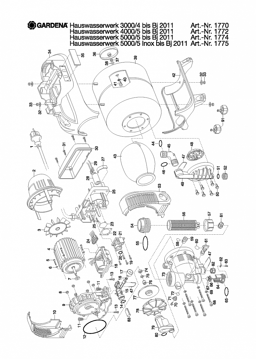 Насос Gardena PRESSURE TANK UNIT 3000/4, Art. 1770-20, until 2011 